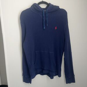 Ralph Lauren Polo Hoodie Waffle Knit Long Sleeve Pullover Large Blue